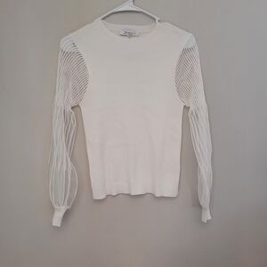 Sioni White Blouse with Sheer Sleeves